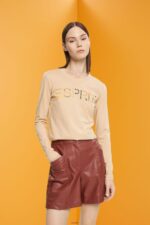Women Esprit Sand Long-sleeved t-shirt with logo T-Shirts XF4444461