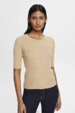 Women Esprit Sand Short-sleeved ribbed sweater Sweaters XF4444318