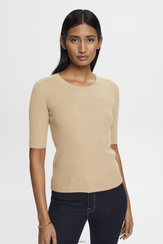 women_esprit_sand_short_sleeved_ribbed_sweater_sweaters_xf4444318.jpg Women Esprit Sand Short-sleeved ribbed sweater Sweaters XF4444318 - Image 1