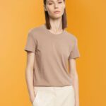 Women Esprit Taupe Cotton crewneck t-shirt T-Shirts XF4444457