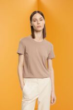 Women Esprit Taupe Cotton crewneck t-shirt T-Shirts XF4444457