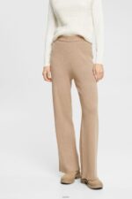 Women Esprit Taupe High-rise rib knit trousers Trousers & Pants XF4444467