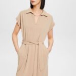 Women Esprit Taupe V-necked midi dress Dresses XF444474