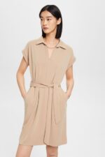 Women Esprit Taupe V-necked midi dress Dresses XF444474