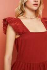 Women Esprit Terracotta Jersey dress with embroidered lace sleeves Dresses XF444460 - Image 3