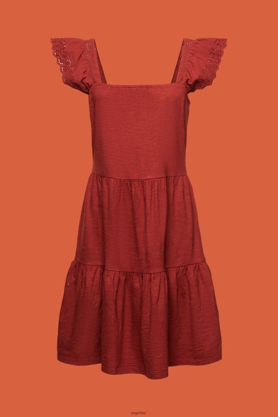 Women Esprit Terracotta Jersey dress with embroidered lace sleeves Dresses XF444460 - Image 5