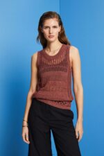 Women Esprit Terracotta Mouline sleeveless jumper, cotton blend Sweaters XF4444106