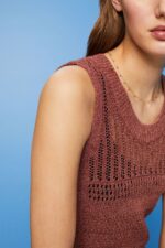 Women Esprit Terracotta Mouline sleeveless jumper, cotton blend Sweaters XF4444106 - Image 3