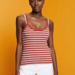 Women Esprit Terracotta Striped Ribbed Tank Top Tank XF4444104
