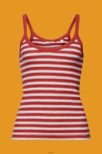 Women Esprit Terracotta Striped Ribbed Tank Top Tank XF4444104 - Image 5