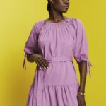 Women Esprit Violet Off-shoulder poplin mini dress Dresses XF4444180