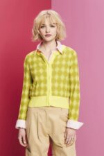 Women Esprit White Argyle Cardigan Sweaters XF444485