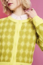 Women Esprit White Argyle Cardigan Sweaters XF444485 - Image 3
