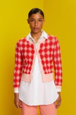 Women Esprit White Argyle Cardigan Sweaters XF444486