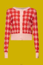 Women Esprit White Argyle Cardigan Sweaters XF444486 - Image 5