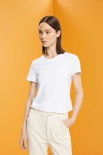 Women Esprit White Cotton crewneck t-shirt T-Shirts XF4444456