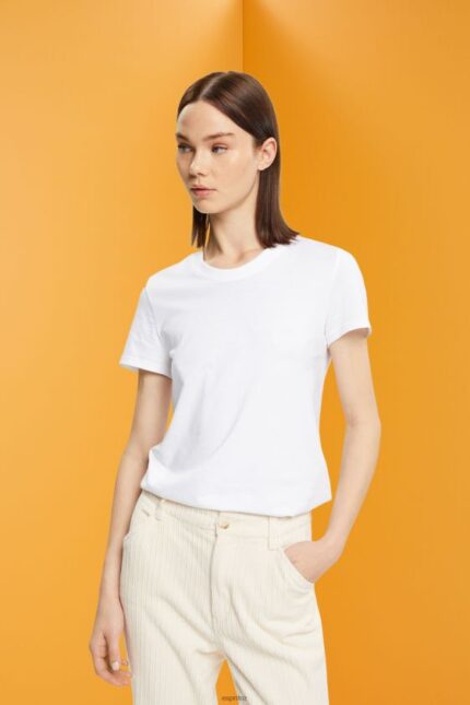 Women Esprit White Cotton crewneck t-shirt T-Shirts XF4444456
