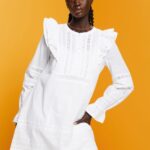 Women Esprit White Cotton Lace Knee-Length Dress Dresses XF4444111