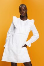 Women Esprit White Cotton Lace Knee-Length Dress Dresses XF4444111