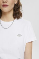Women Esprit White Cotton T-shirt with embroidered logo T-Shirts XF4444147 - Image 3