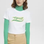 Women Esprit White Cotton T-shirt with printed logo T-Shirts XF4444142