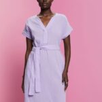 Women Esprit White Crinkled midi dress with belt Dresses XF444454