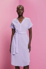 Women Esprit White Crinkled midi dress with belt Dresses XF444454