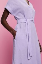 Women Esprit White Crinkled midi dress with belt Dresses XF444454 - Image 3