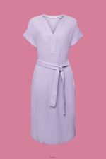 Women Esprit White Crinkled midi dress with belt Dresses XF444454 - Image 5