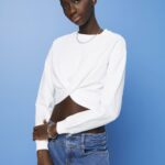 Women Esprit White Cropped knot detail sweatshirt Sweatshirts & Hoodies XF4444217