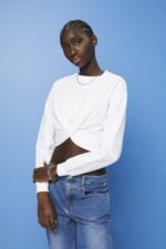 Women Esprit White Cropped knot detail sweatshirt Sweatshirts & Hoodies XF4444217