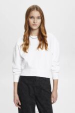 Women Esprit White Cropped sweatshirt Sweatshirts & Hoodies XF4444153