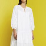 Women Esprit White Embroidered dress, 100% cotton Dresses XF4444186