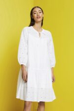 Women Esprit White Embroidered dress, 100% cotton Dresses XF4444186