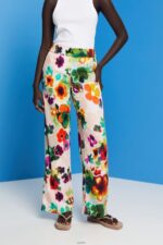 Women Esprit White Floral Print Wide Leg Pants Trousers & Pants XF4444131