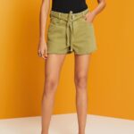 Women Esprit White High Rise Tie Waist Denim Shorts Shorts XF444457