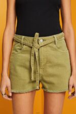 Women Esprit White High Rise Tie Waist Denim Shorts Shorts XF444457 - Image 3