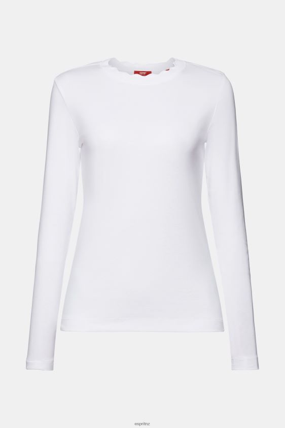 Women Esprit White Long sleeve top with a scalloped neck Long Sleeve XF444432 - Image 5