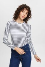 Women Esprit White Long sleeve top with a scalloped neck Long Sleeve XF444434