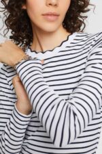 Women Esprit White Long sleeve top with a scalloped neck Long Sleeve XF444434 - Image 3