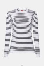 Women Esprit White Long sleeve top with a scalloped neck Long Sleeve XF444434 - Image 5