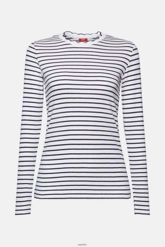 Women Esprit White Long sleeve top with a scalloped neck Long Sleeve XF444434 - Image 5