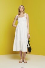 Women Esprit White Midi dress with embroidery, LENZING ECOVERO Dresses XF4444205 - Image 2