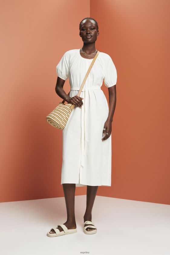 Women Esprit White Midi shirt dress with a tie belt, cotton blend Dresses XF4444235 - Image 2