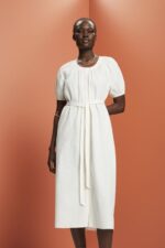 Women Esprit White Midi shirt dress with a tie belt, cotton blend Dresses XF4444235