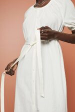 Women Esprit White Midi shirt dress with a tie belt, cotton blend Dresses XF4444235 - Image 3