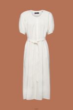 Women Esprit White Midi shirt dress with a tie belt, cotton blend Dresses XF4444235 - Image 5