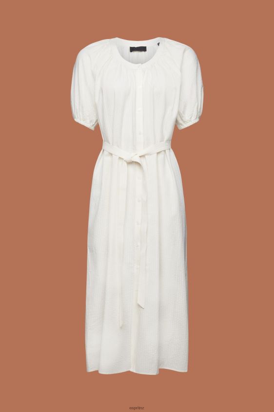 Women Esprit White Midi shirt dress with a tie belt, cotton blend Dresses XF4444235 - Image 5