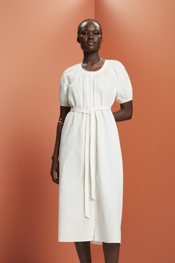 Women Esprit White Midi shirt dress with a tie belt, cotton blend Dresses XF4444235 - Image 1