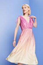 Women Esprit White Patterned midi dress, LENZING ECOVERO Dresses XF444476